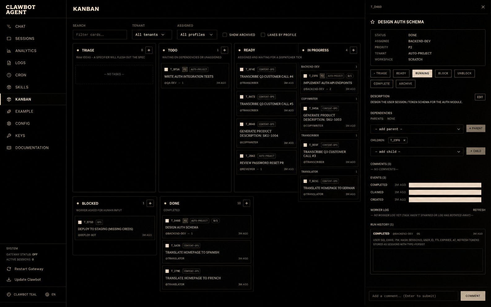 Implementation task with two runs — blocked then completed
